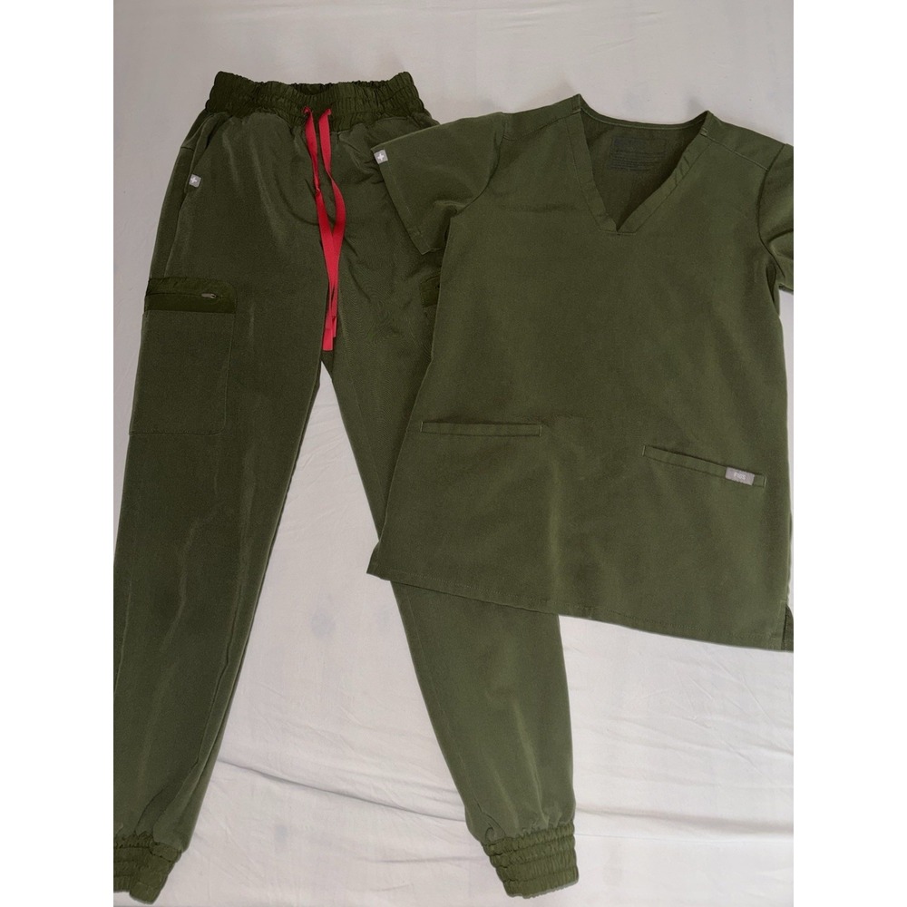 FIGS Technical Collection Top & Bottom Jogger Scrub Set Womens XXS Olive Green